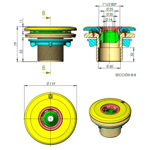 Boquilla de impulsión Multiflow roscar piscinas liner AstralPool Gris